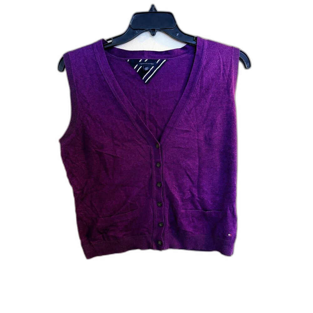 Tommy Hilfiger V-Neck Button-Front Sweater Vest - Plum / Large